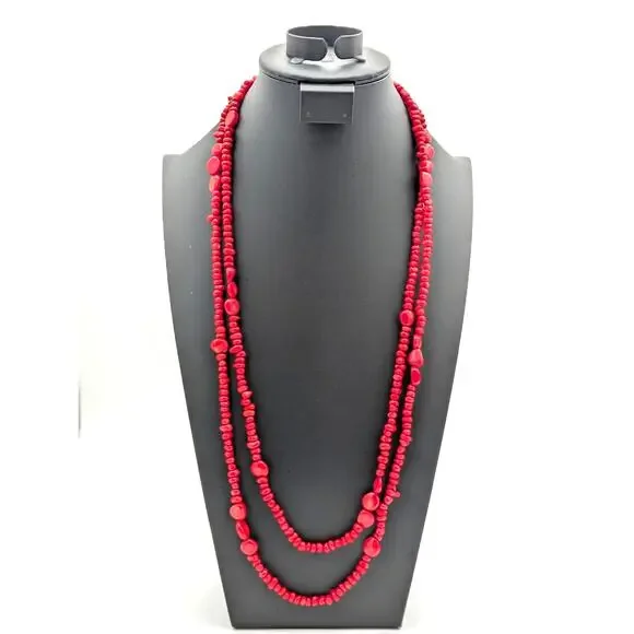 Vintage Long Red Coral Beaded  66" Over the Head Necklace 112.76g - Picture 8 of 8
